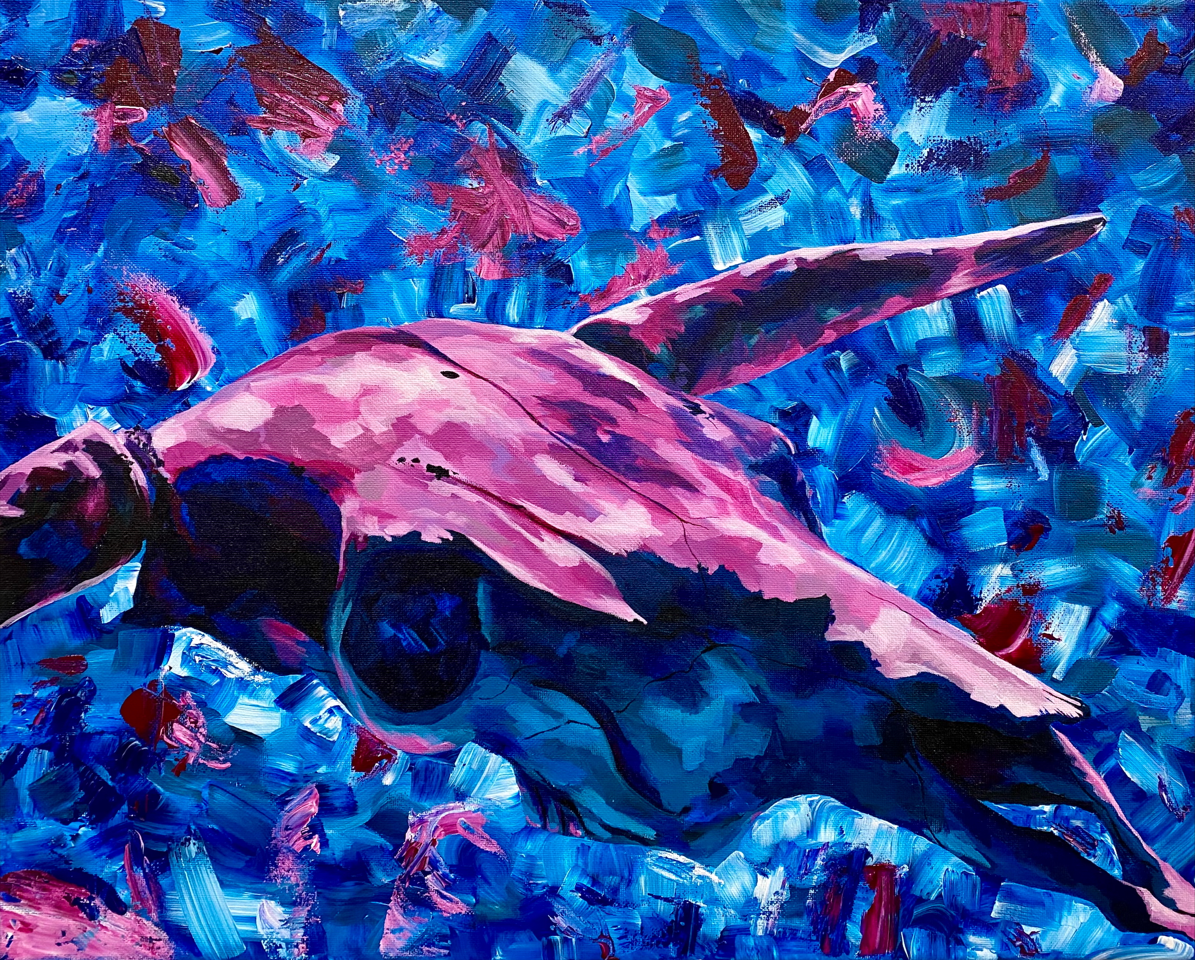 Purple Cow Skull on Colorful Blue, Purple, Red Background 